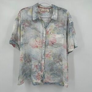 We The Free Free People Floral Top Size S‎ Boho Oversized Painterly Button Front